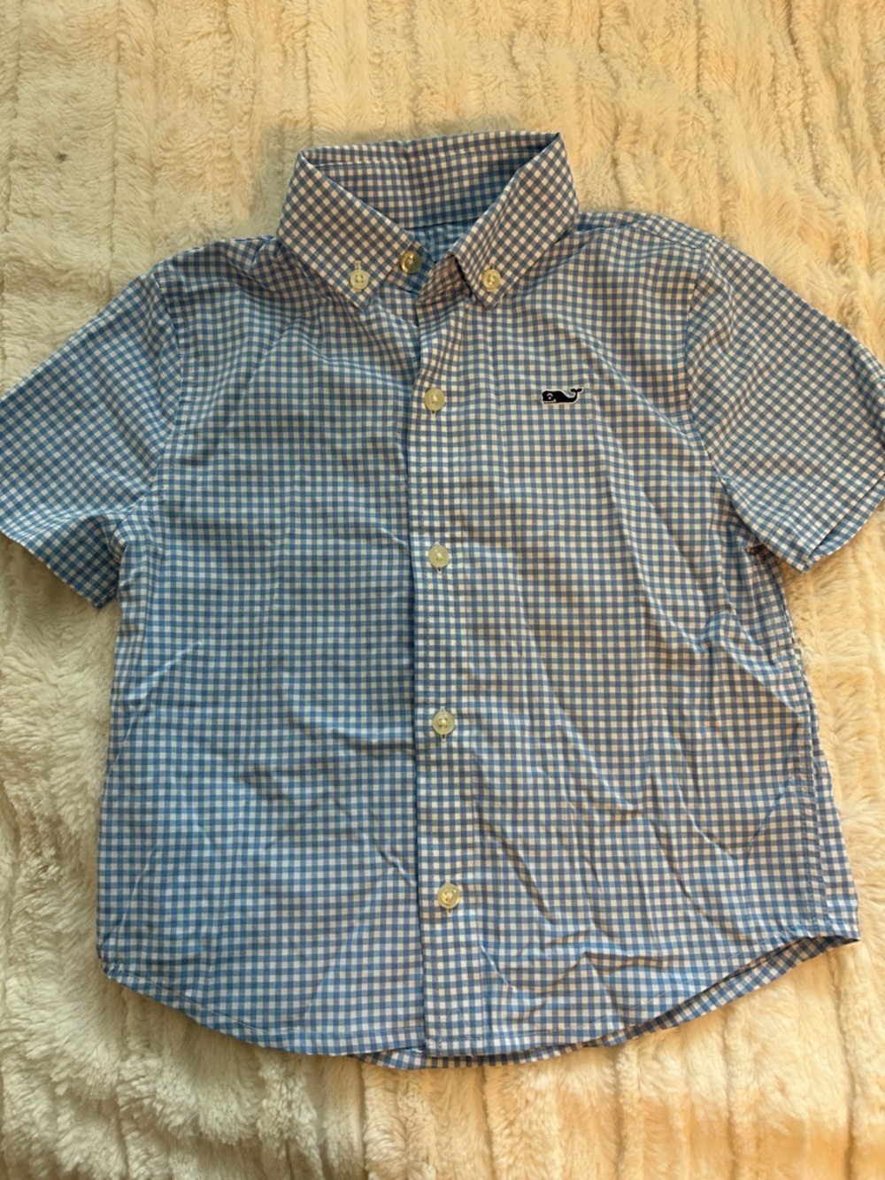 Vineyard Vines Blue and White Gingham Short-Sleeve Button-Up, 3T